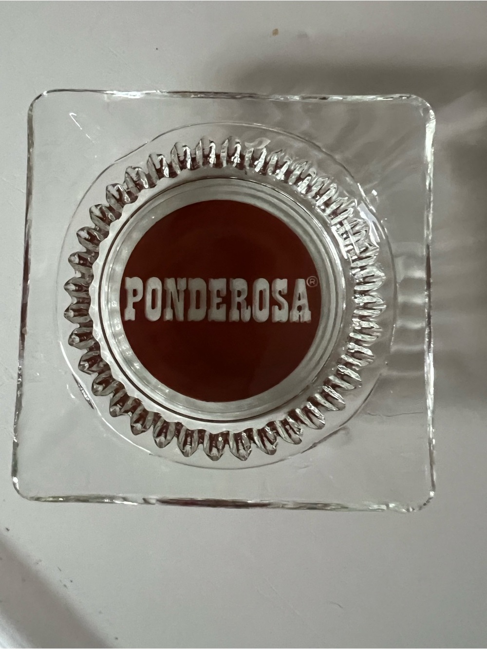 Vintage Ponderosa Glass Ashtray with Red Logo